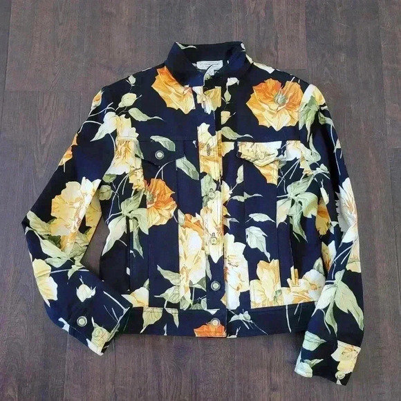 ST. JOHN Sport Tropical Floral Print Jacket Button Up Coat Size S - Picture 1 of 6